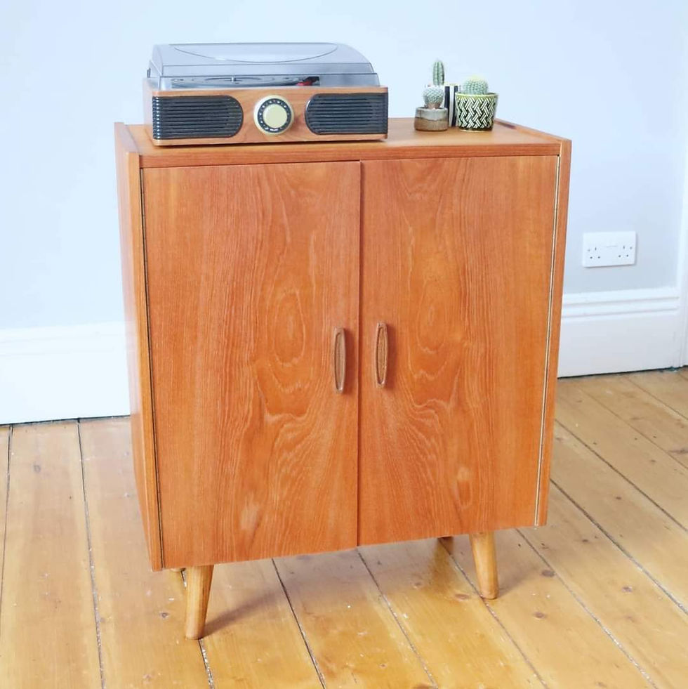 Vintage Mid Century Teak Record Vinyl Cabinet by Avalon