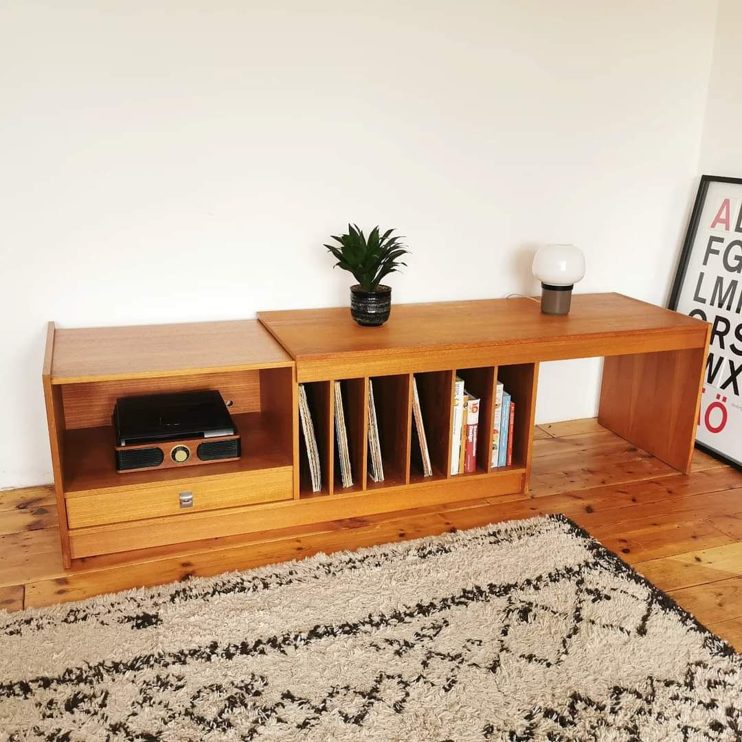Vintage Mid Century Teak Metamorphic Extending Record Cabinet