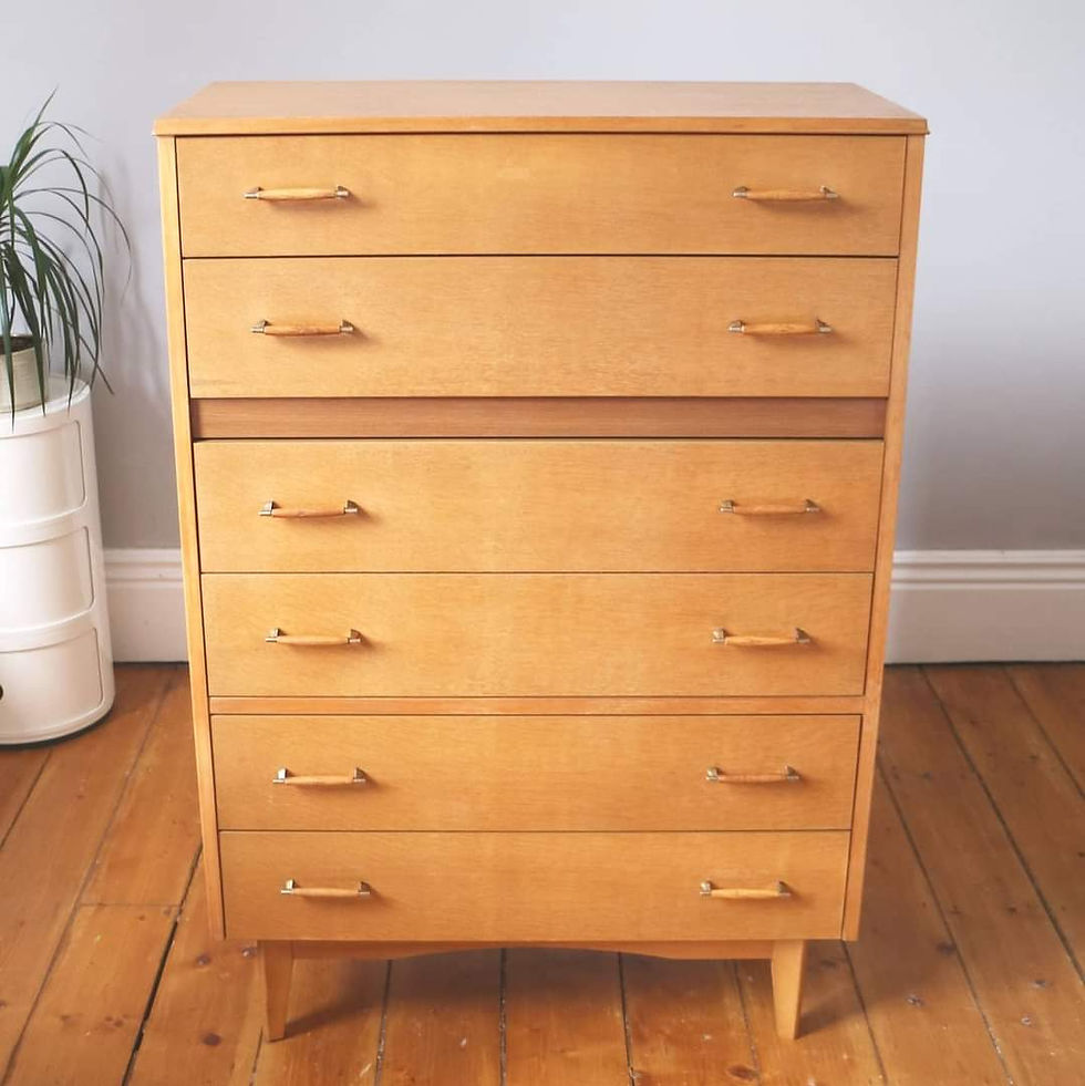 Vintage Mid Century Oak Tall Boy Drawers