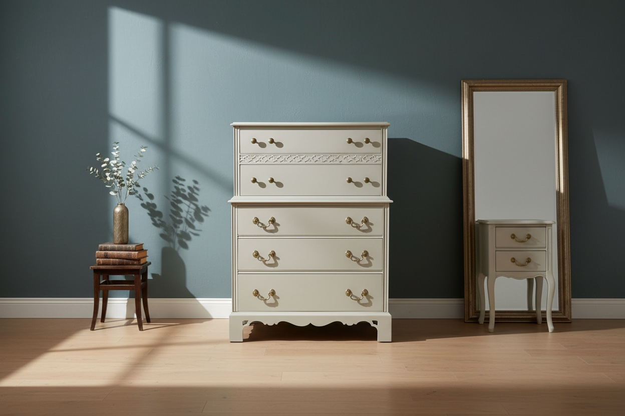 The Lillington — Refinished 5-Drawer Tall Dresser in Cottage White