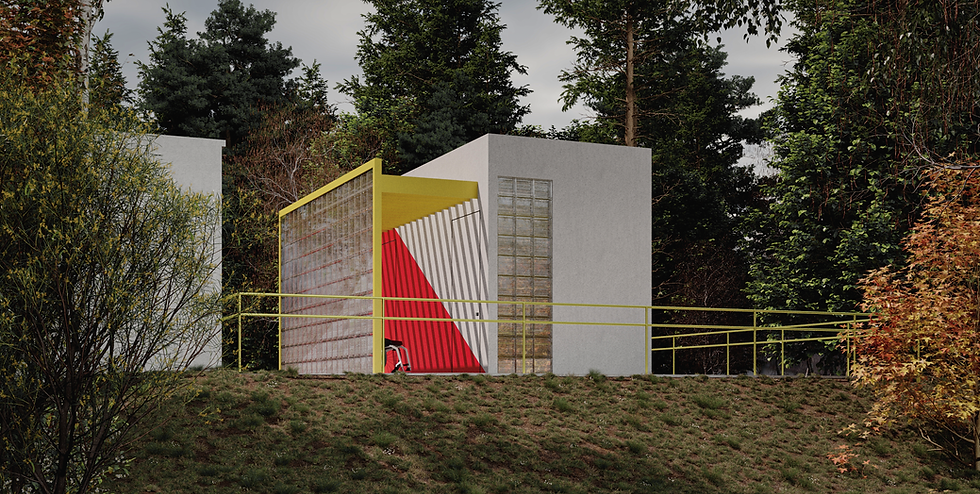 Современный общественный туалет в стиле Баухаус рядом с Gropius House: минимализм, функциональная планировка, доступная архитектура и продуманный дизайн пространства.