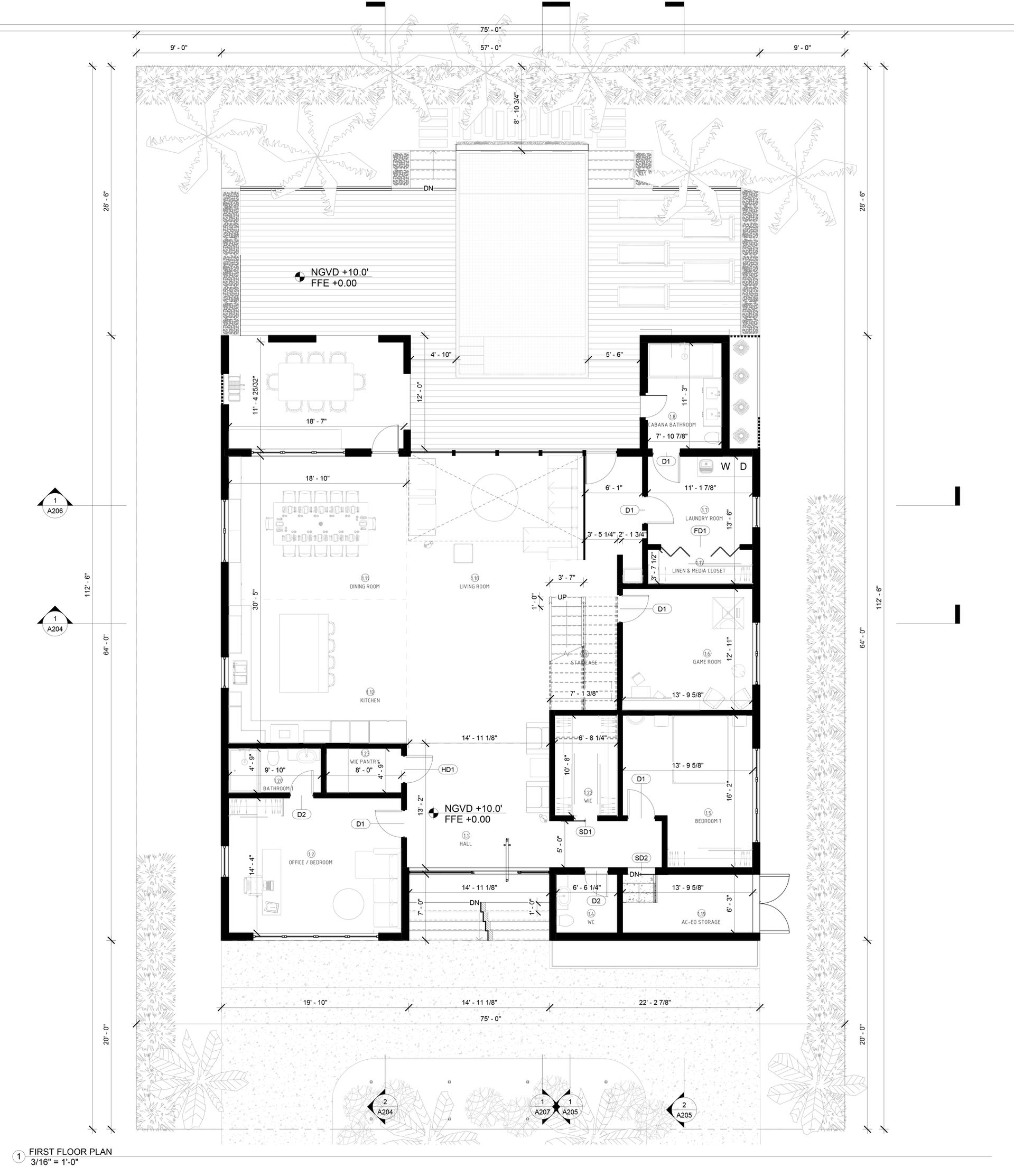 Floor plan of the first floor of the residence