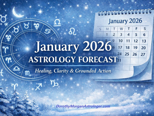 January calendar page zodiac wheel astrology forecast winter scene white and blue snow