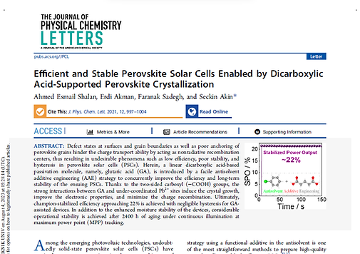 Efficient and Stable Perovskite Solar Cells Enabled by DicarboxylicAcid-Supported Perovski