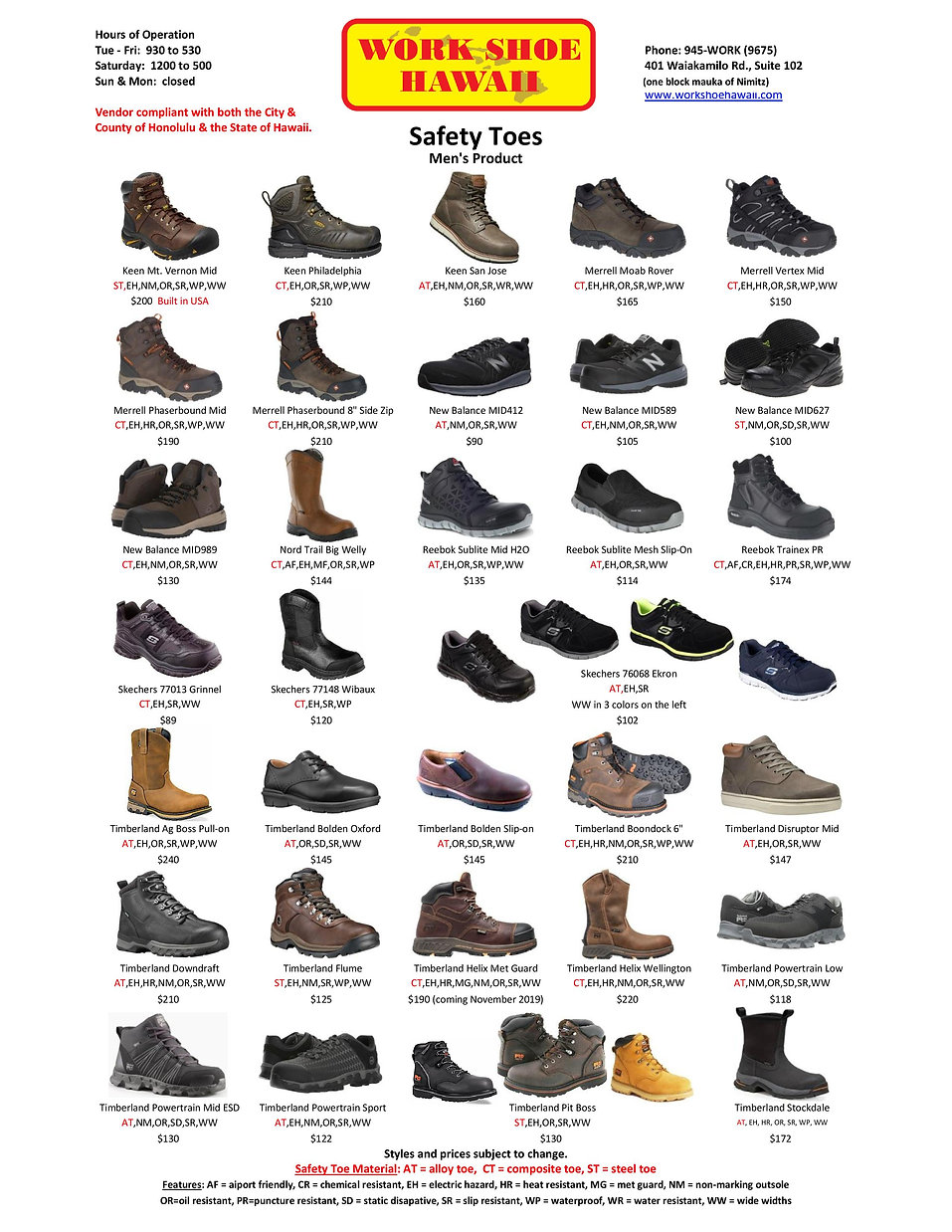 Safety Toe Men and Women Work Shoe Hawaii