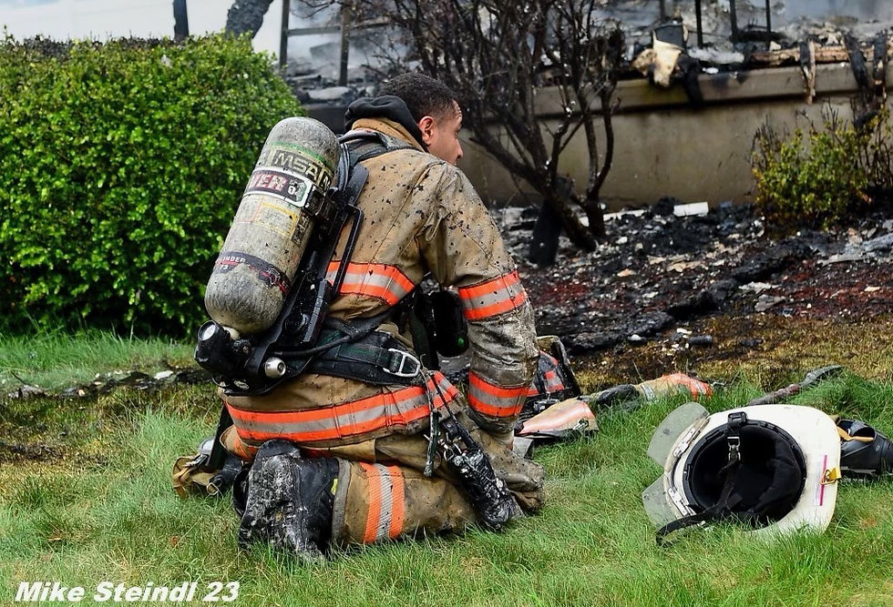 Eye-level view of a firefighter in high-quality protective gear