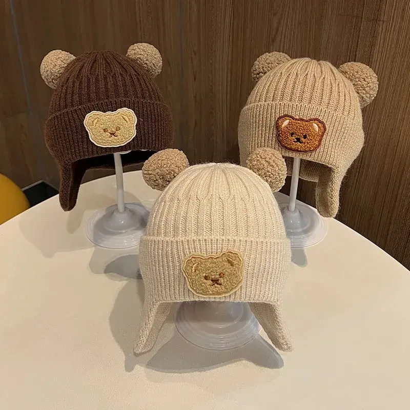 Thumbnail: Baby wool hat cute bear ear protection hat children winter thickened warm knitte