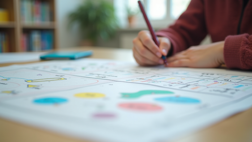 Eye-level view of a colorful educational worksheet with various activities