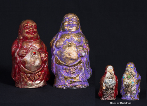Seashore Buddhas: red, purple