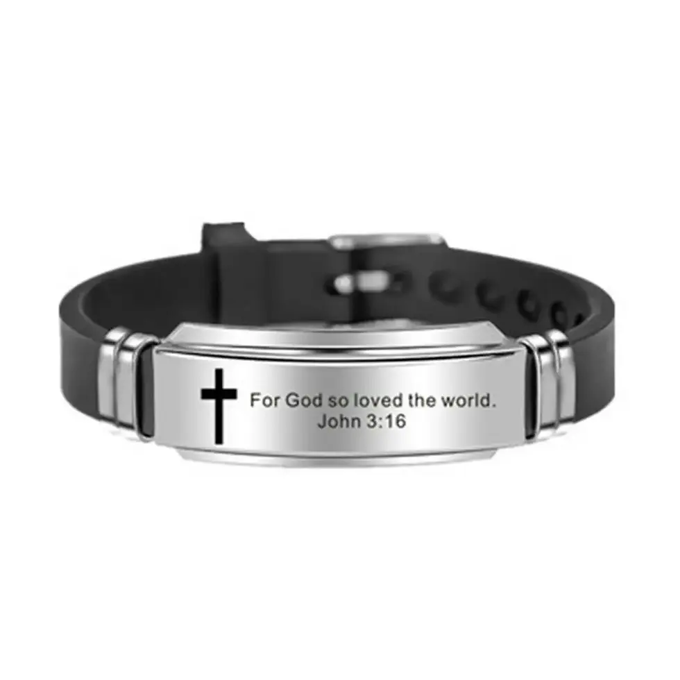 Thumbnail: Men's Silicone Scripture verse Bracelet Adjustable
