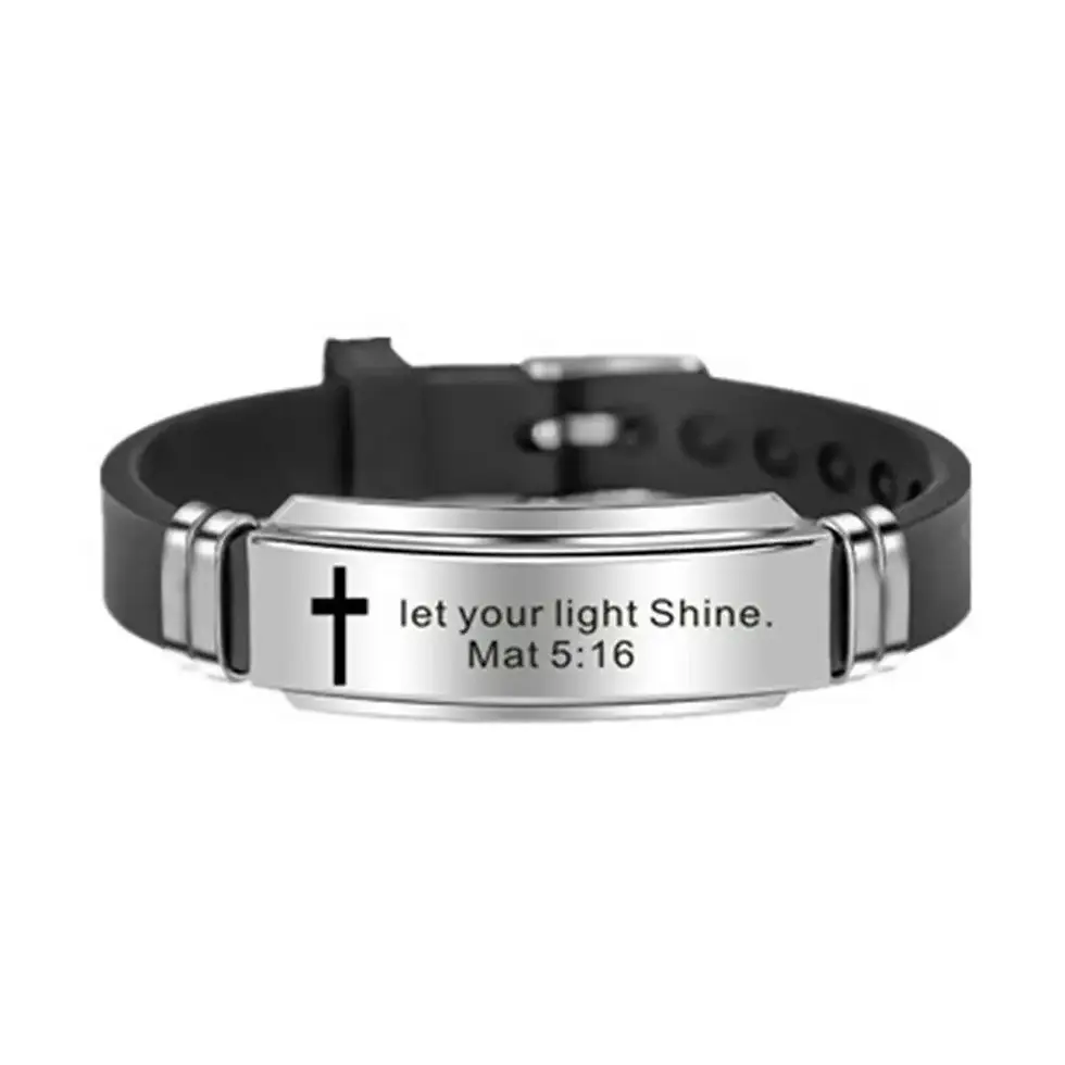 Thumbnail: Men's Silicone Scripture verse Bracelet Adjustable