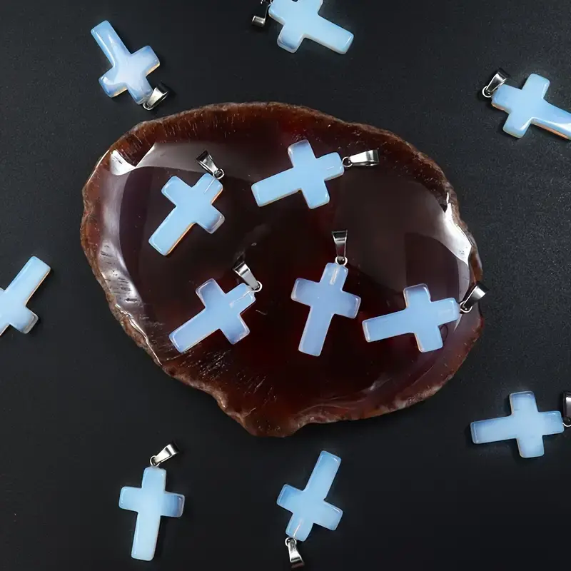 Thumbnail: White Opal Glass Cross Necklace