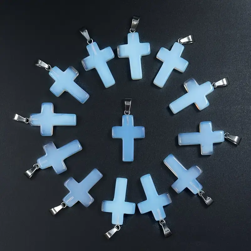 Thumbnail: White Opal Glass Cross Necklace