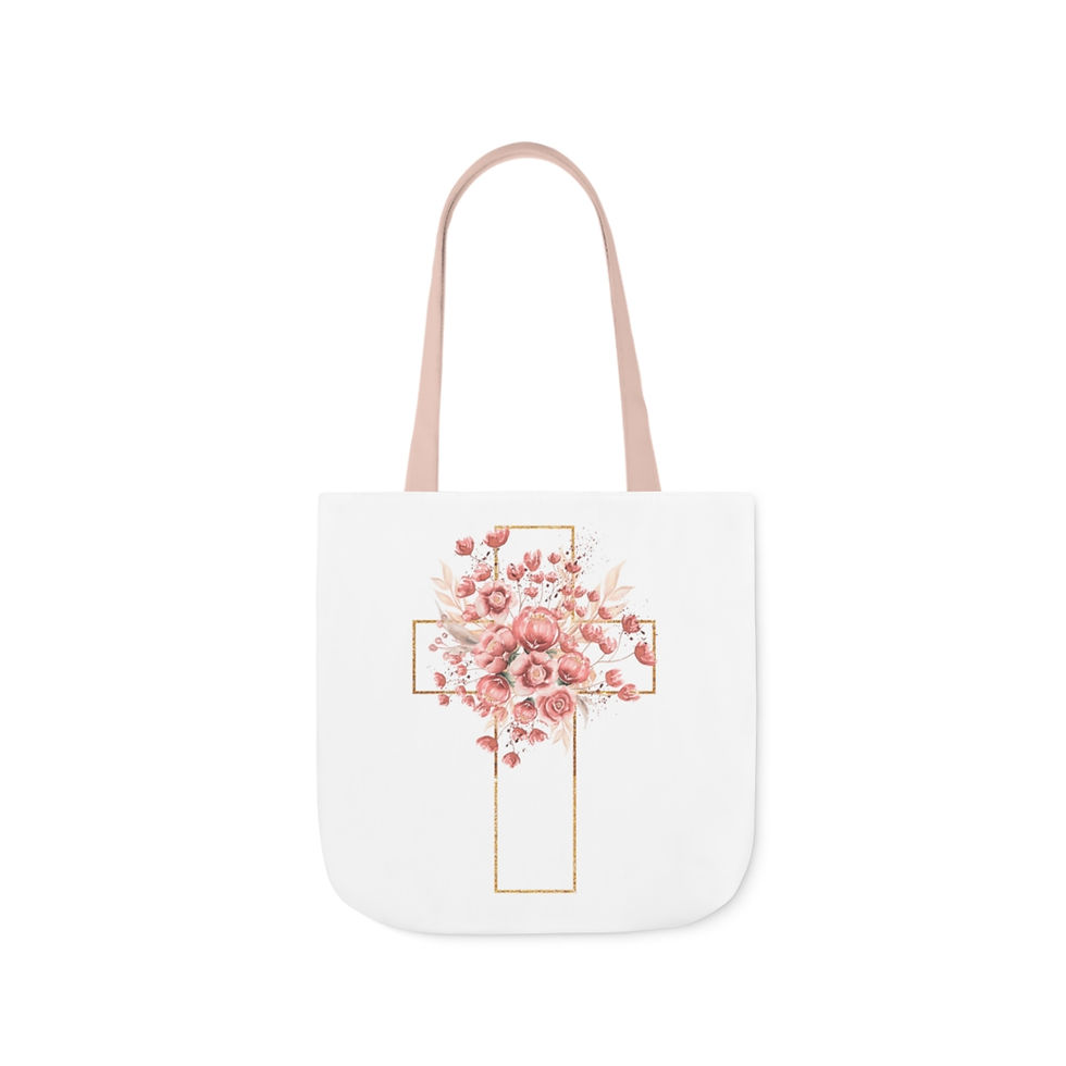 Thumbnail: Canvas Tote Bag, 3-Color Straps, Floral Cross