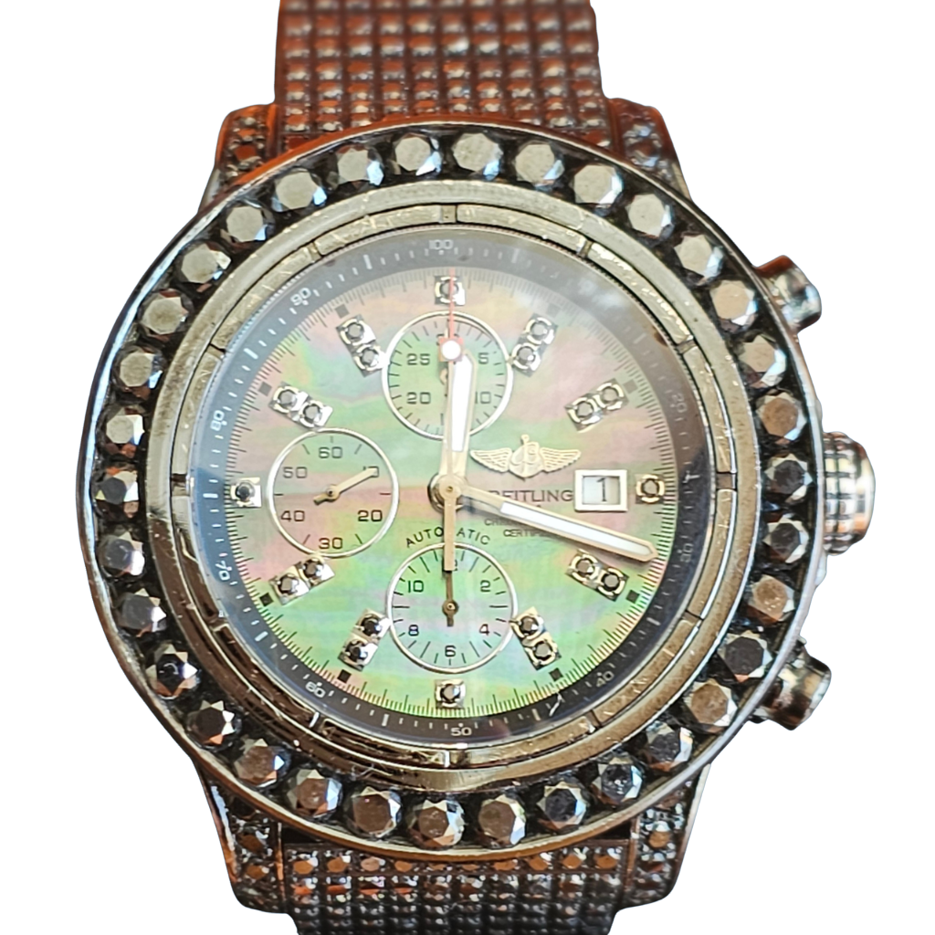 BREITLING 46MM STAINLESS STEEL A13370 AUTOMATIC MOTHER OF PEARL DIAMOND CUSTOM B
