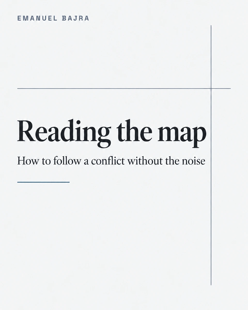 Cover for Reading the map: light stone field with a charcoal headline framed by slate structural lines