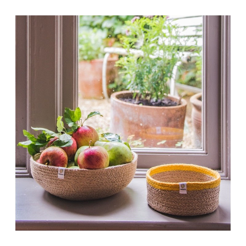 Thumbnail: Shallow Seagrass & Jute Basket Yellow Small - ReSpiin