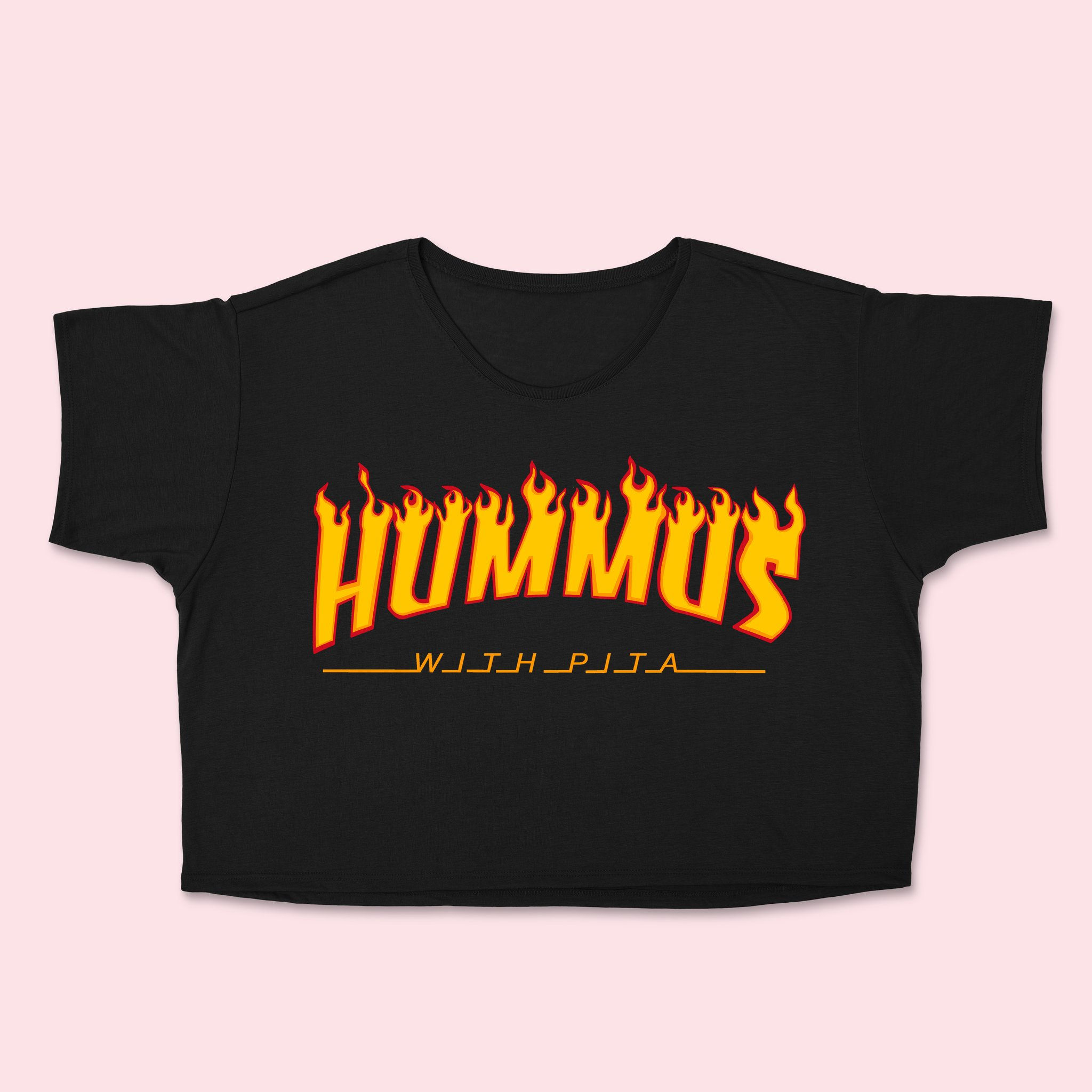 HUMMUS WITH PITTA Embroidered Crop Top Black - SassySpud