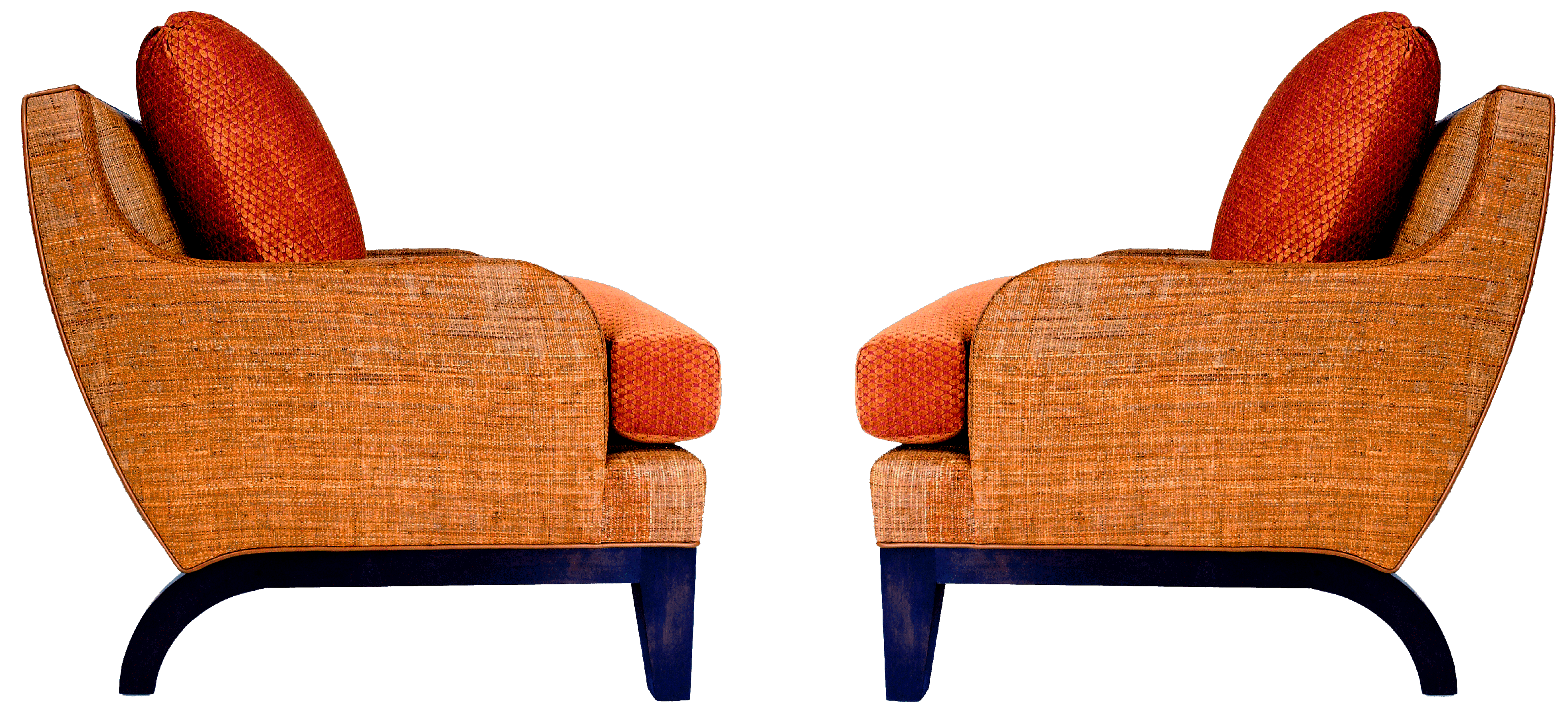 Pair of Custom Raffia Chairs with Chenille Seats