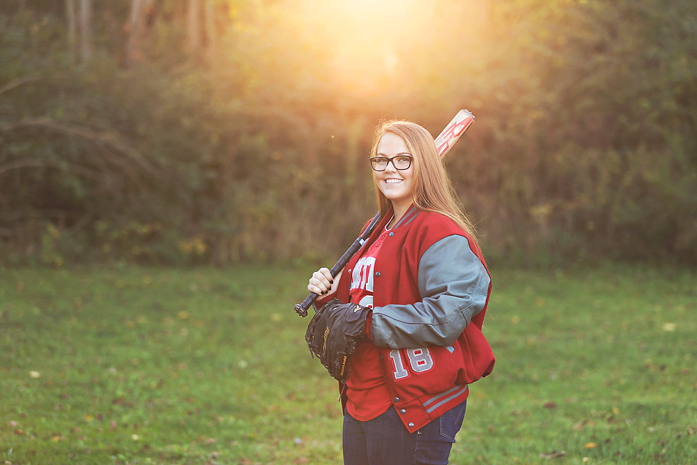 senior pictures with softball jersey