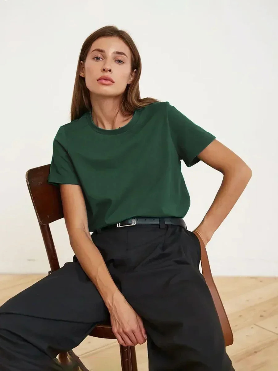 Miniatura: Bornladies Summer 100% Cotton Women's T-Shirt Bottoming Basic Fashionable Solid