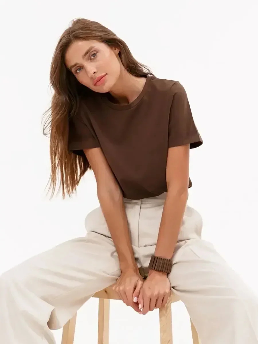 Miniatura: Bornladies Summer 100% Cotton Women's T-Shirt Bottoming Basic Fashionable Solid