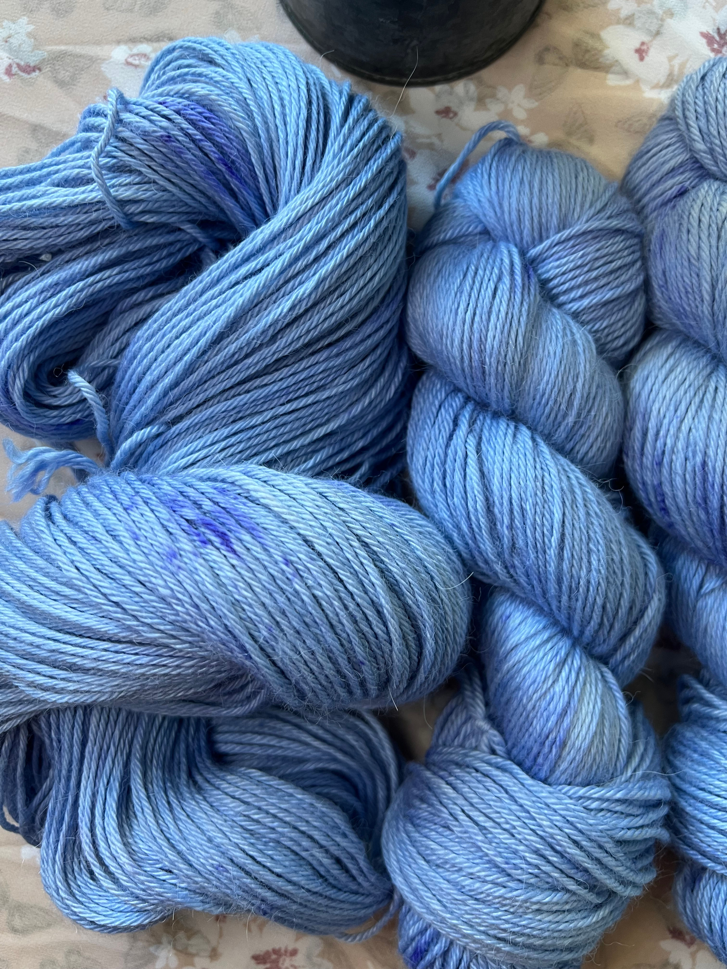 Miss Moppet DK Baby Alpaca, Cashmere, Silk Hand Dyed yarn, 'Forget Me Not'