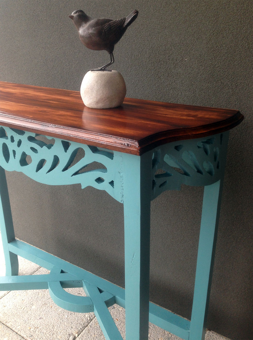 Thumbnail: SOLD..Indonesian Carved Slim Hall Table - Sea Blue