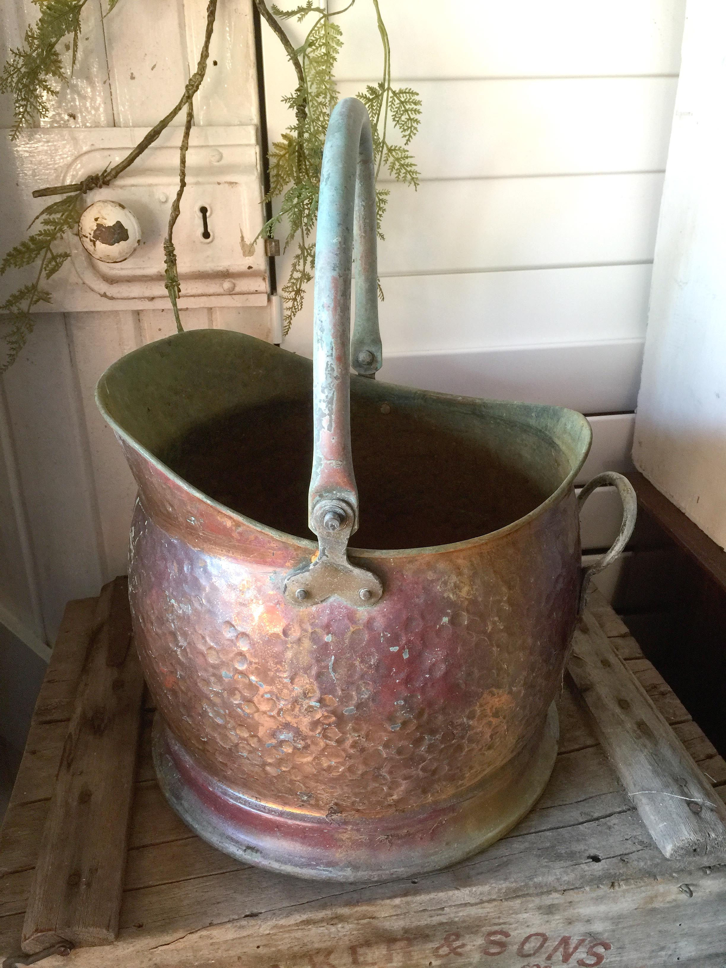 Vintage Hammered Copper Coal Scuttle