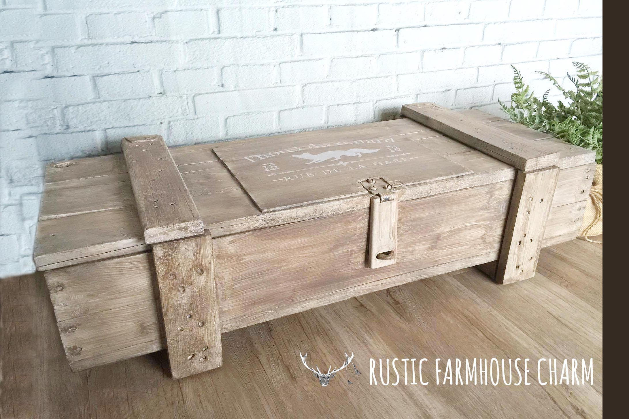 Rustic French Fox Hotel Wooden Crate Chest