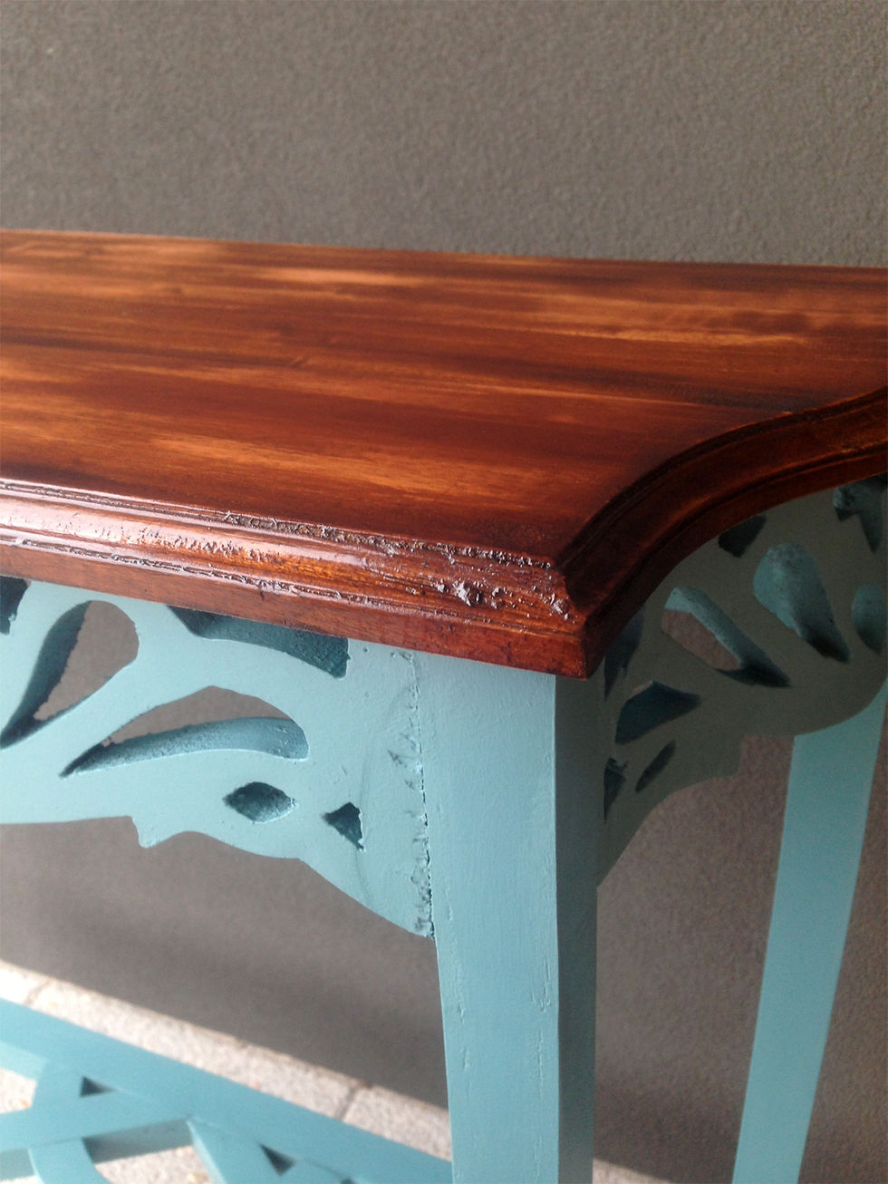 Thumbnail: SOLD..Indonesian Carved Slim Hall Table - Sea Blue