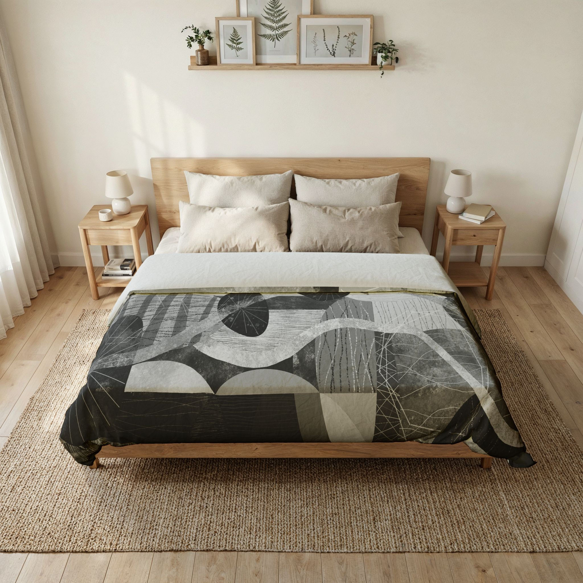 Abstract Monochrome Shapes Cotton Duvet Cover | Modern Geometric Bedding