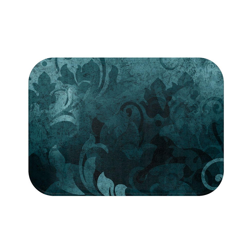 Thumbnail: Teal Damask Pattern Bath Mat | Vintage Floral Bathroom Rug