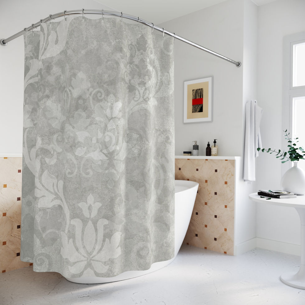 Thumbnail: Vintage Damask Shower Curtain | Grey Floral Bathroom Curtain
