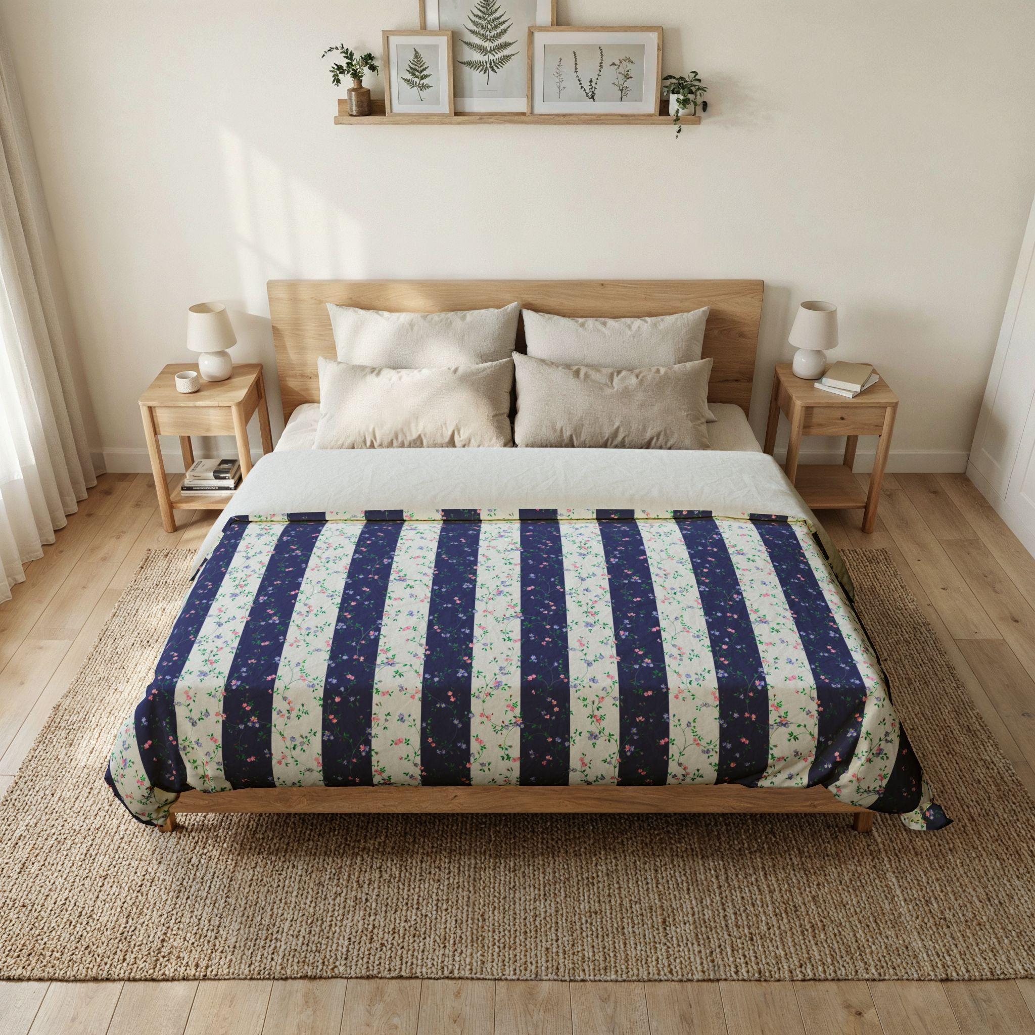Striped Navy Cotton Duvet Cover — Classic Blue Vertical Stripe Bedding