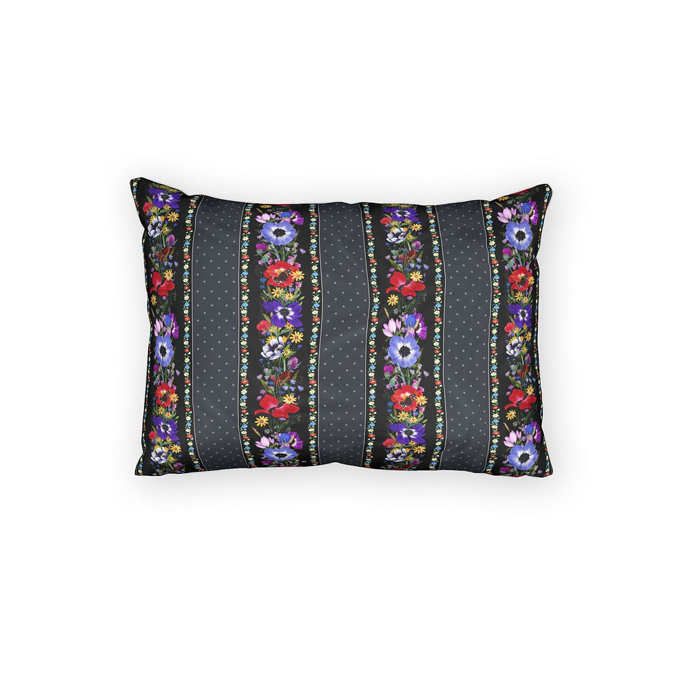Thumbnail: Floral Stripe Cotton Pillow Sham | Dark Boho Flower Pattern