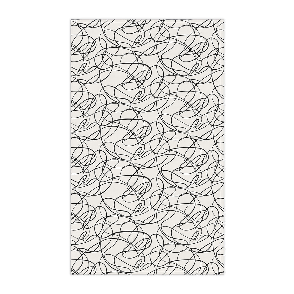 Thumbnail: Abstract Scribble Line Art Tea Towel | Modern Black White Kitchen