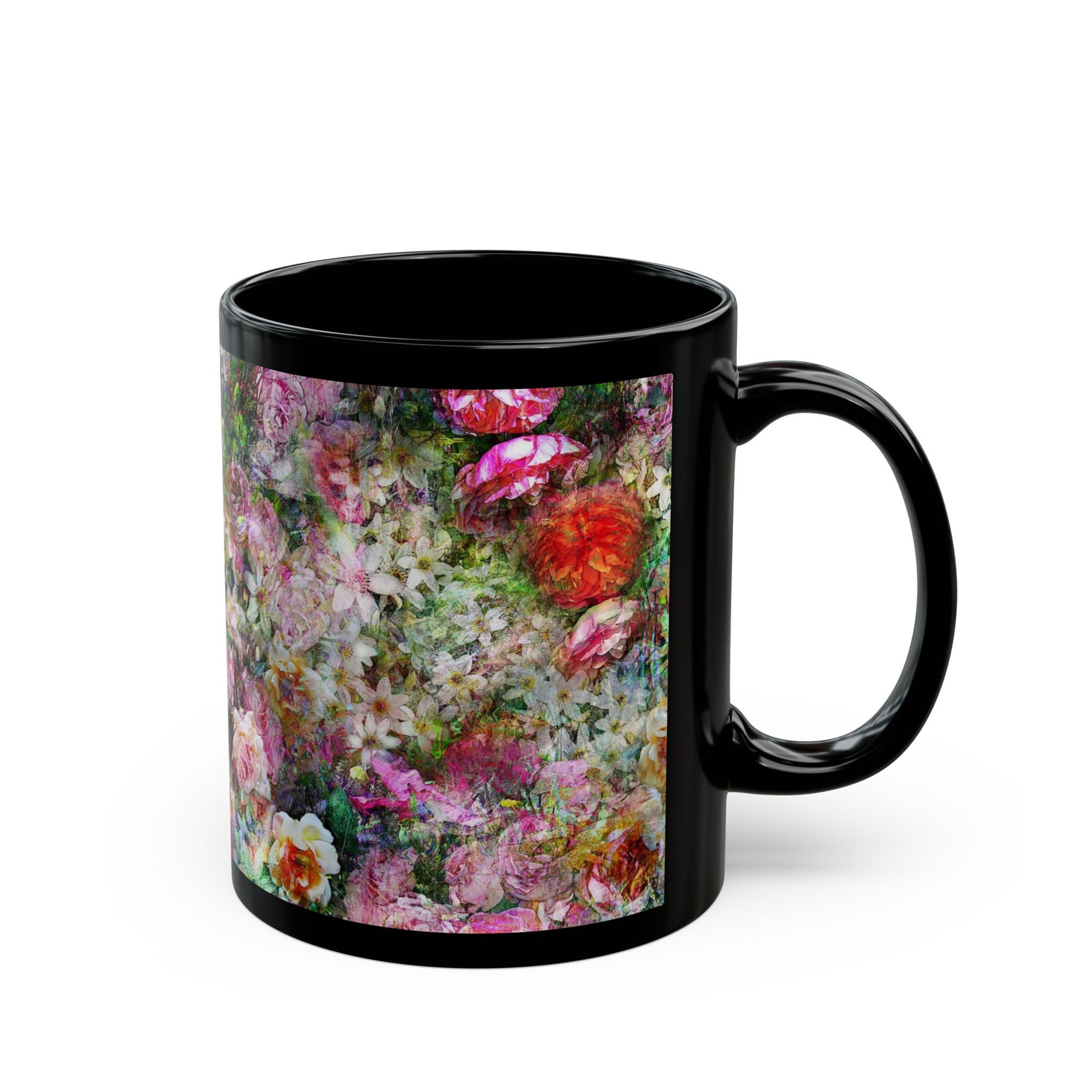Vintage Watercolor Floral Black Mug | 11oz 15oz