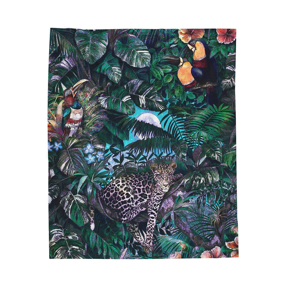 Thumbnail: Jungle Leopard Toucan Floral Velveteen Plush Blanket