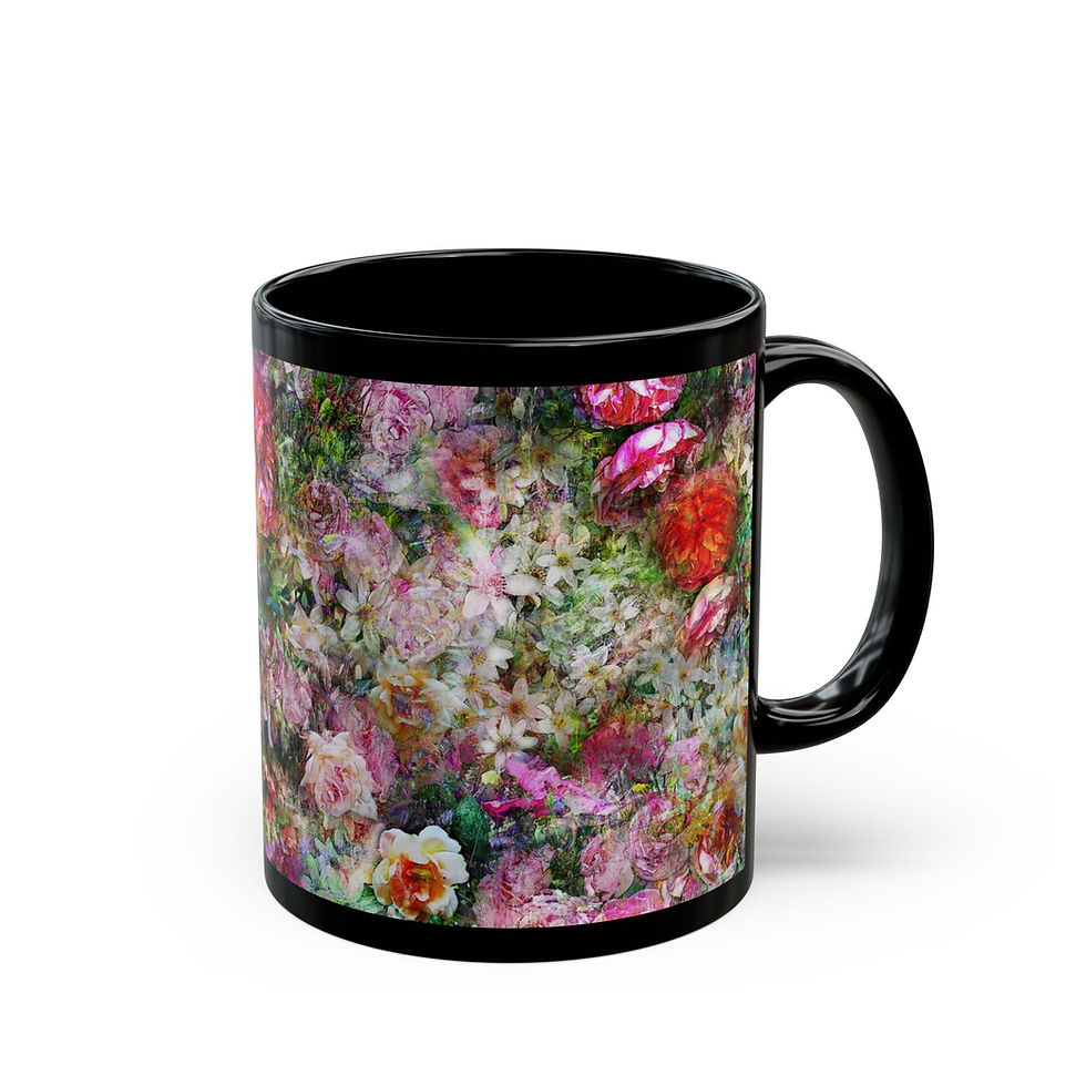 Thumbnail: Vintage Watercolor Floral Black Mug | 11oz 15oz