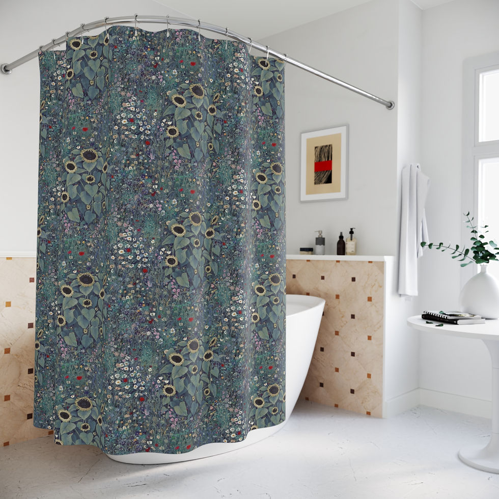 Thumbnail: Vintage Floral Pattern Shower Curtain | Teal Botanical Bloom Print