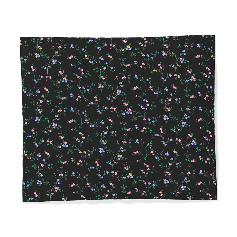 Thumbnail: Tiny Wildflower Pattern Cotton Duvet Cover | Black Floral Bedding