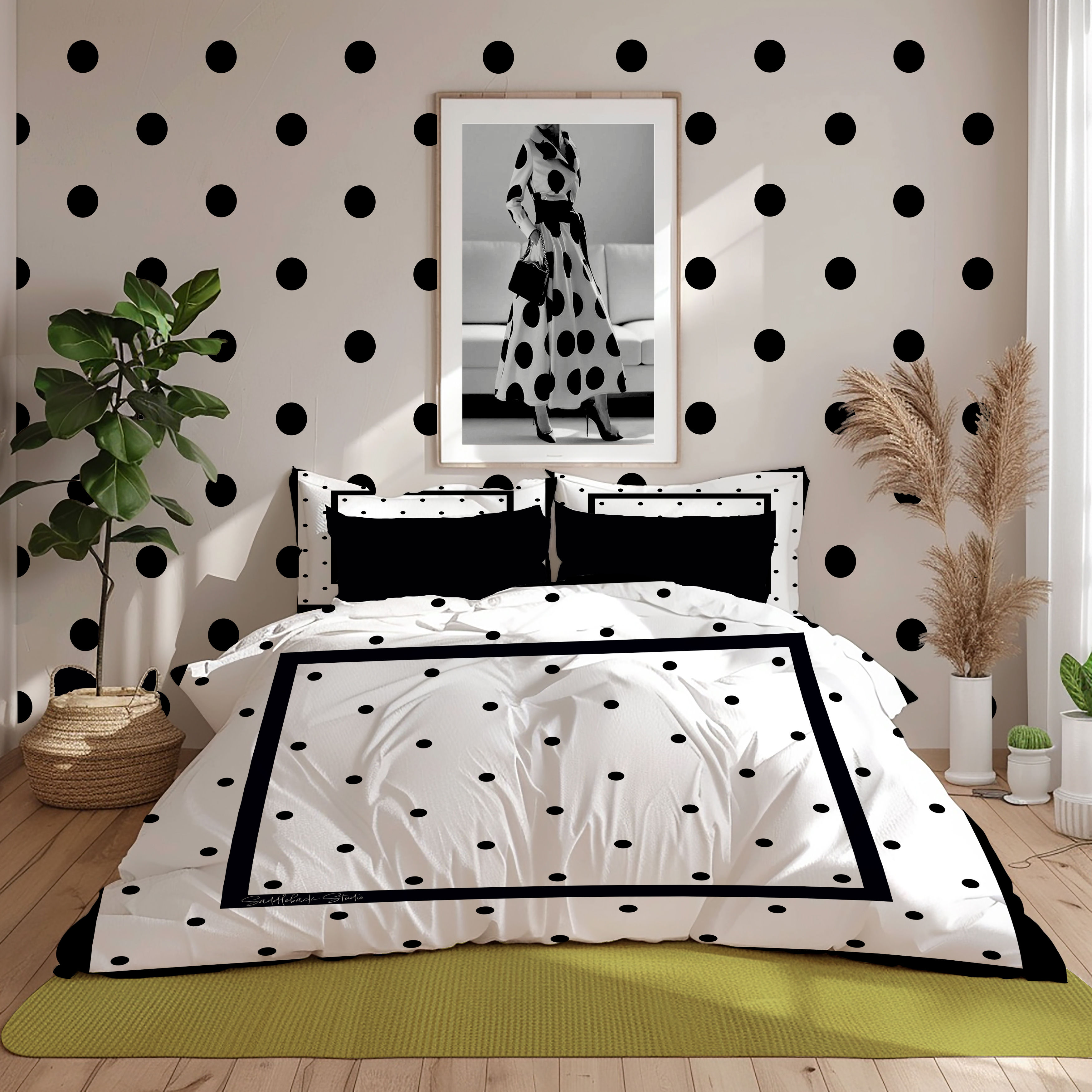 The Spectrum Collection — Domino | Black Polka Dot Border Cotton Duvet Cover