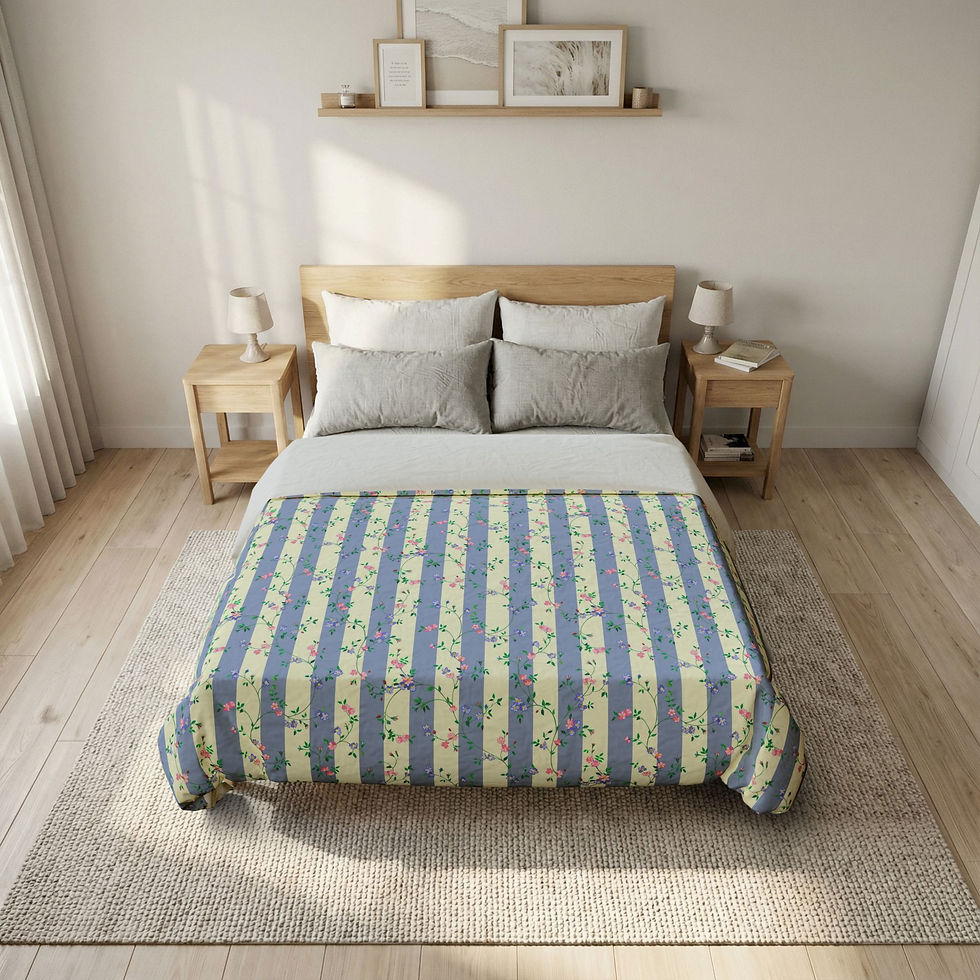 Thumbnail: Vintage Floral Stripe Duvet Cover | Blue Cream Rose Bedding
