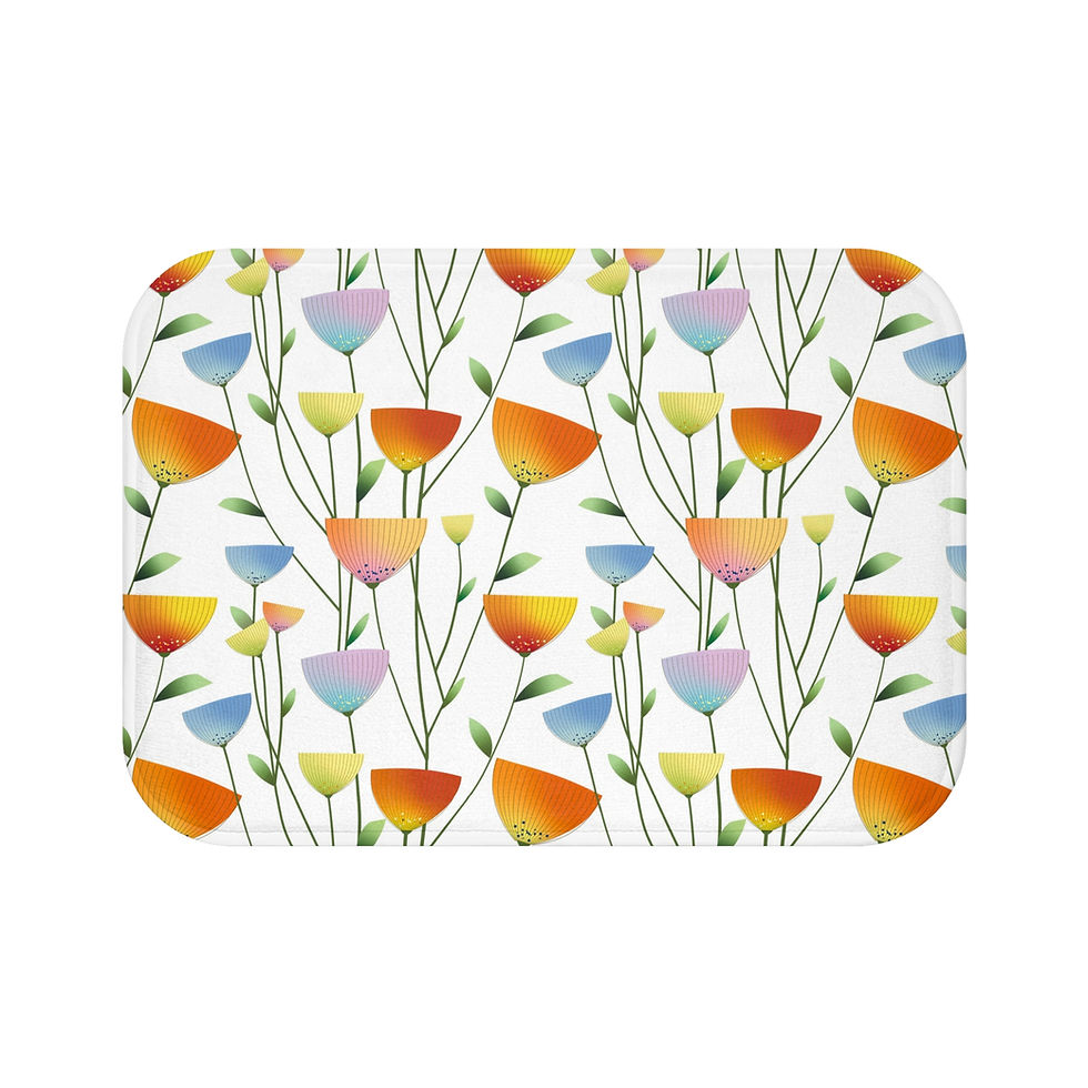 Thumbnail: Colorful Floral Pattern Bath Mat | Watercolor Tulip Design