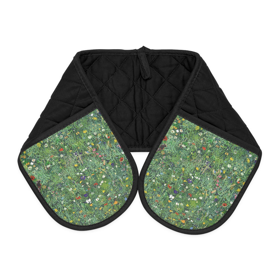 Thumbnail: Green Mosaic Pattern Oven Mitts | Quilted Double-Hand Pot Holder
