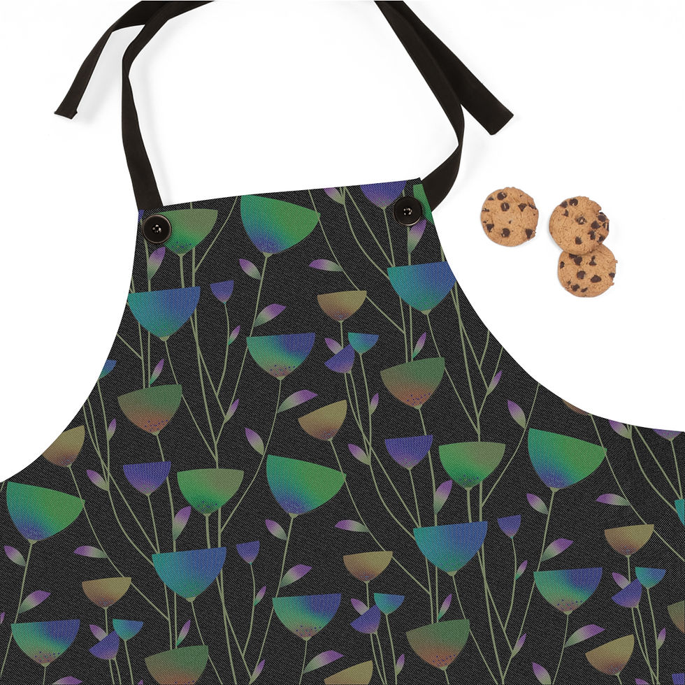 Thumbnail: Iridescent Floral Pattern Apron | Rainbow Tulip Motif, Dark Background