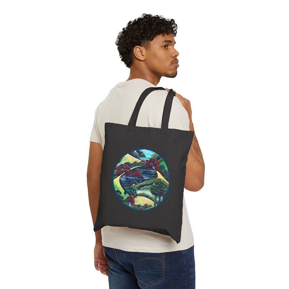 Thumbnail: Surreal Mountain Landscape Tote Bag | Circular Nature Illustration