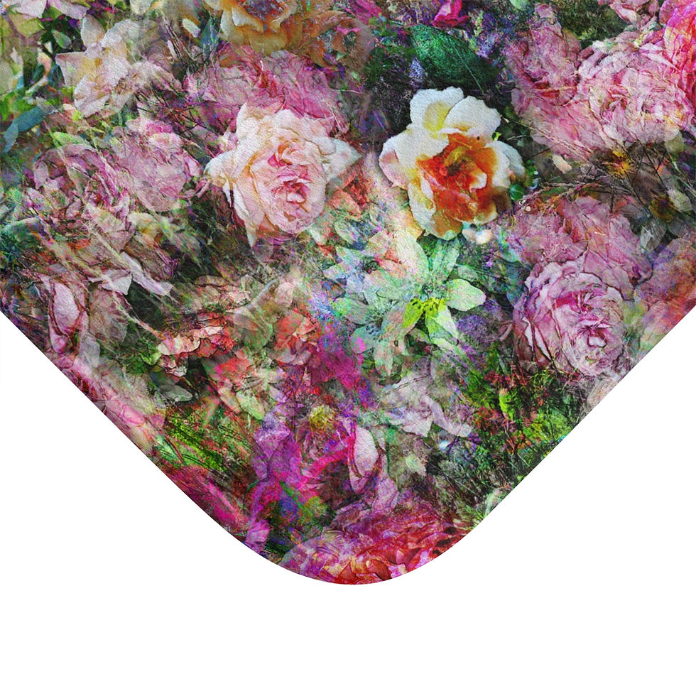 Thumbnail: Watercolor Rose Garden Bath Mat | Floral Bathroom Rug, Pink Watercolor Flowers