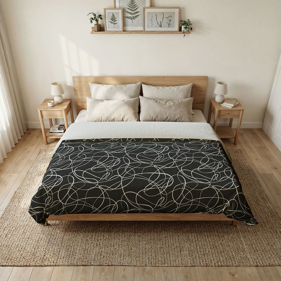 Thumbnail: Abstract Scribble Pattern Cotton Duvet Cover | Black Gray Line Art